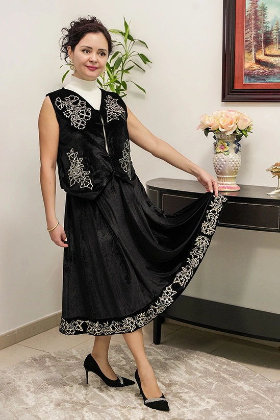 Black velvet skirt and waist coat